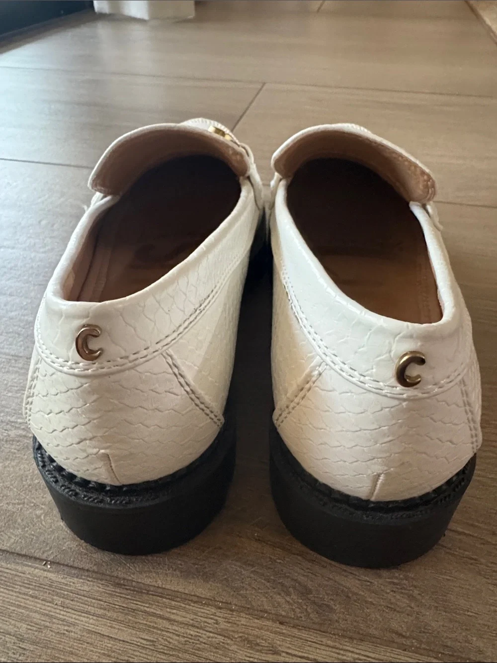 Circus by Sam Edelman White Textured Loafers with Gold Hardware
